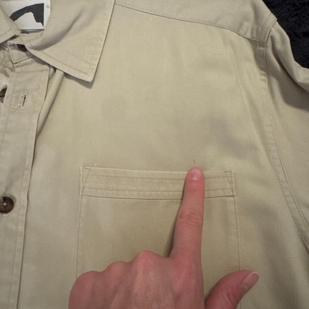 Mens Medium Mountain Khaki Tan Long Sleeve Utility Work Shirt 100% Cotton VGUC - Picture 7 of 10